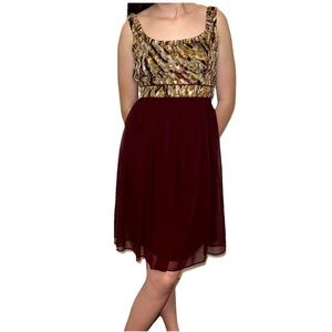 NEW Antonio Melani Maroon Flow Sheer Layered Abstract Women's Size 2 Cocktail